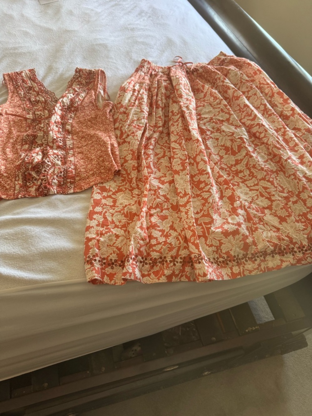 Free People Coral and Cream Floral Two-Piece Set